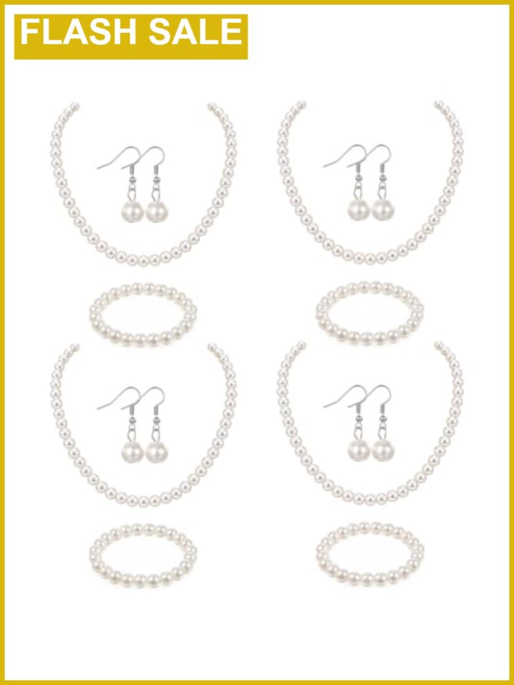 12 Pc Faux Pearl Necklace Earring Bracelet Set Wedding Jewelry